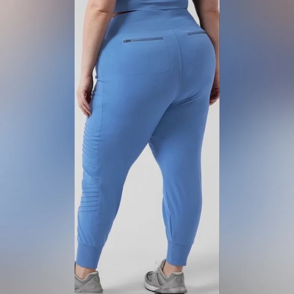Athleta Venice High Rise Moto Joggers Cottage Blue Zip Pockets Sz 1X Athleisure - Picture 2 of 12